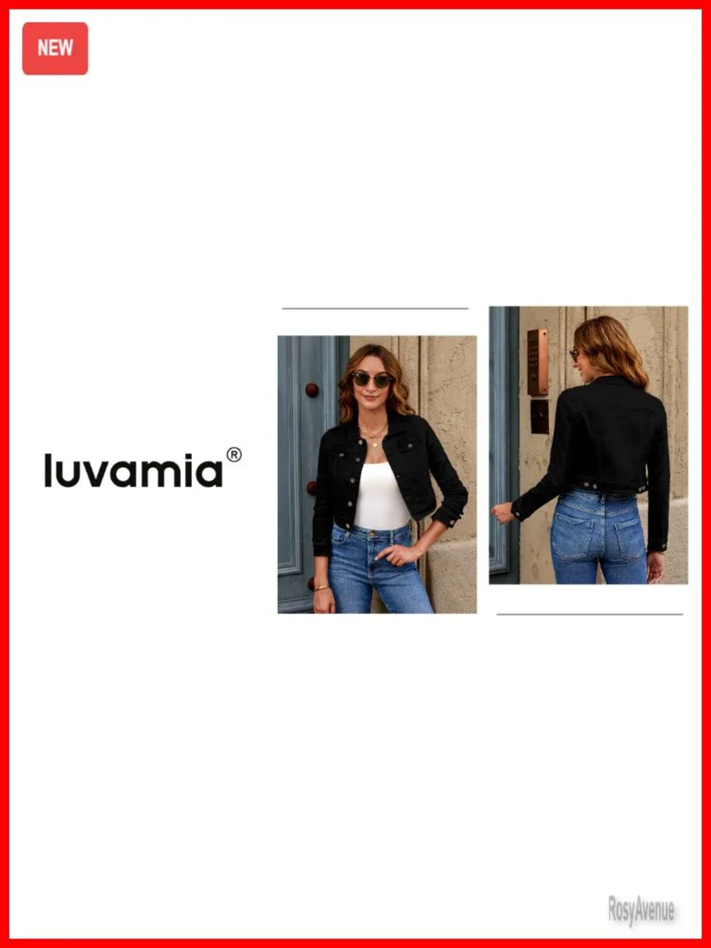 Cropped Denim Jacket with Pockets Stretchy Lightweight Fitted